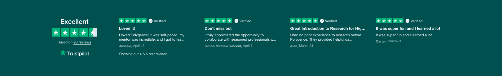 Excellent Trustpilot rating and reviews