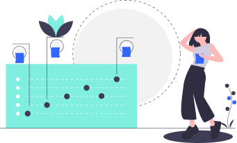 Illustrated young scholar stands by reception desk